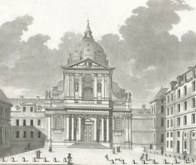 Dessin de la vue de la Sorbonne côté place
